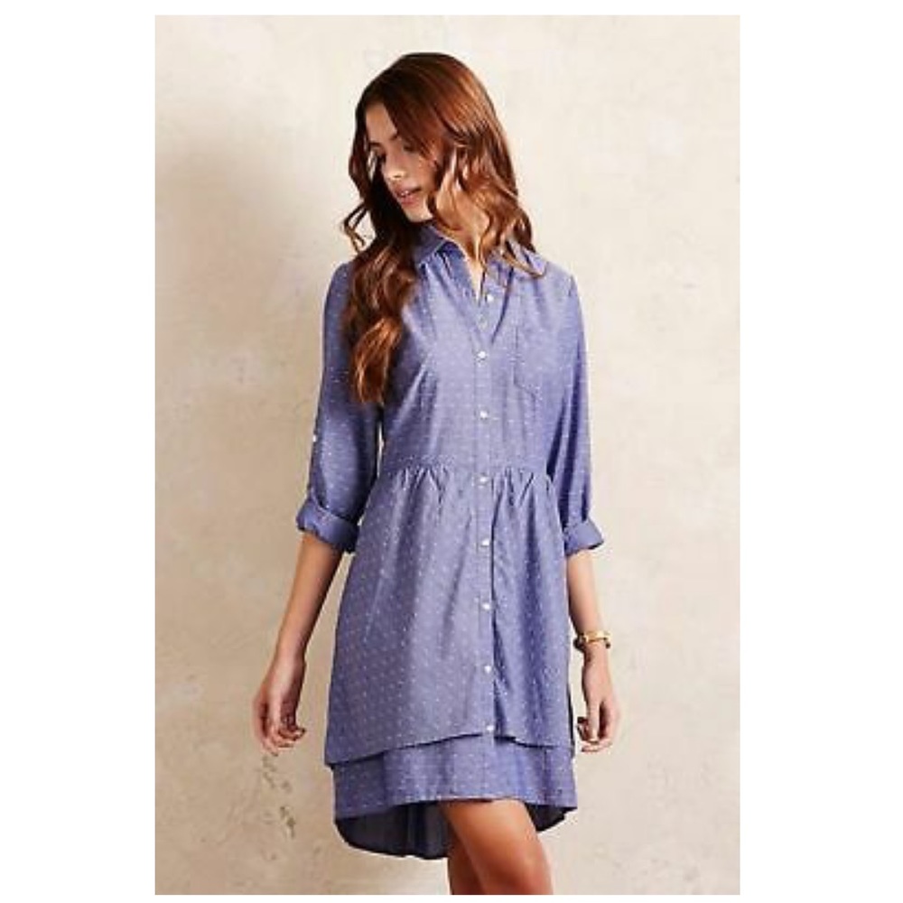 Anthropology tiered chambray tiered shirtdress - Picture 1 of 8